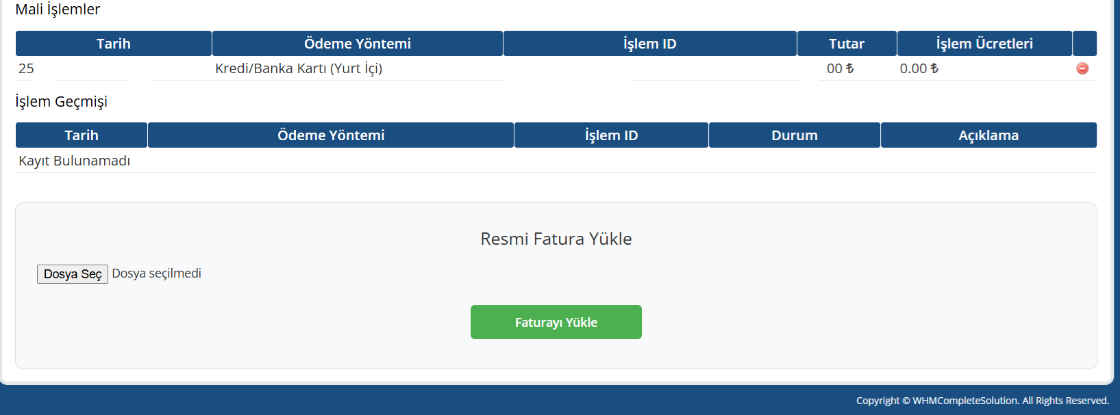 Admin Panel Fatura Yükleme Ekranı
